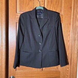 Evan-Picone Suit Set Womens Size 12 Charcoal Gray Pinstripe Blazer Pants